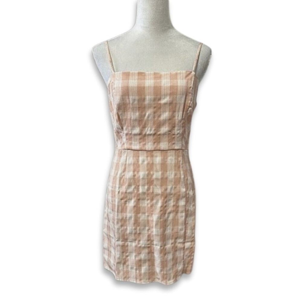 BP. Sundress Square Neckline Mini Adjustable Spaghetti Strap Plaid Pink W L NWOT